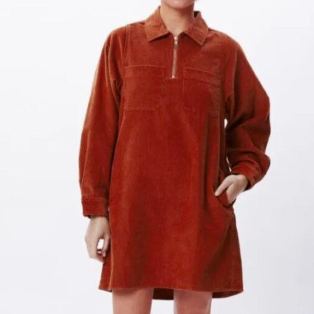Obey Long Sleeve Corduroy Shirt Dress "Vacancy" Ginger